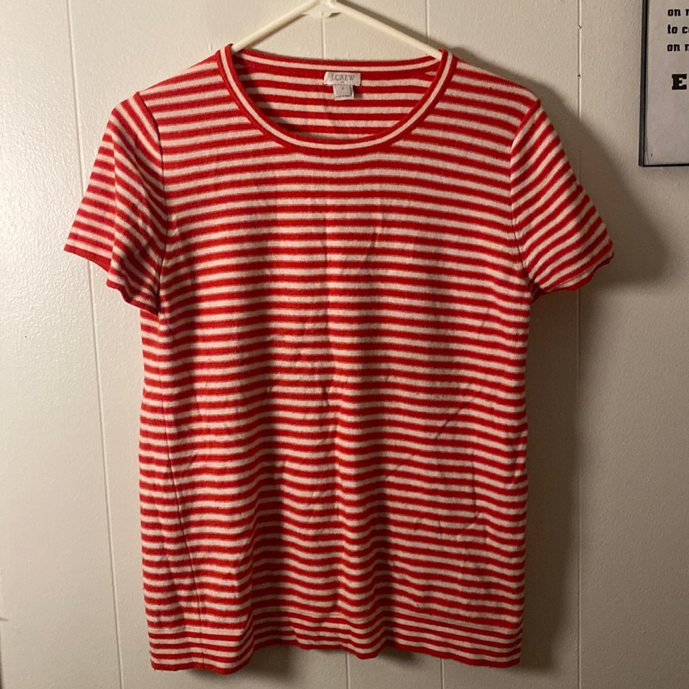 JCrew wool blend capsleeve red striped t